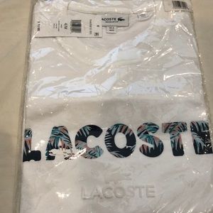 Lacoste white t-shirt tropical logo